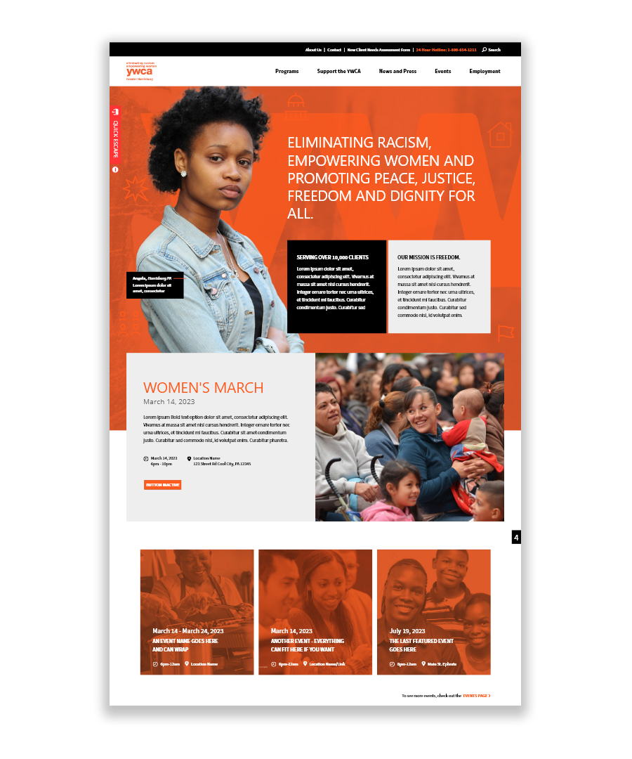 An example of the modular sections and components assembled into the completed home page.