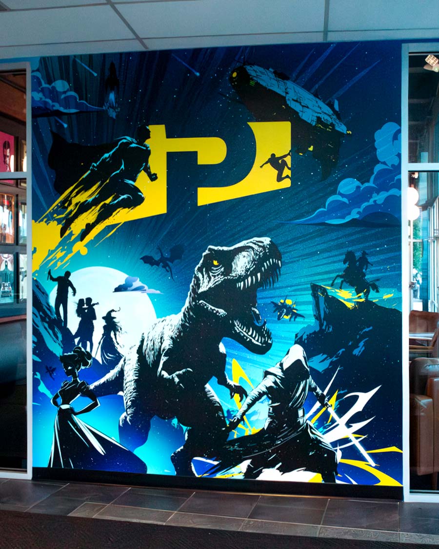 Embellished logo mural at Penn Cinema